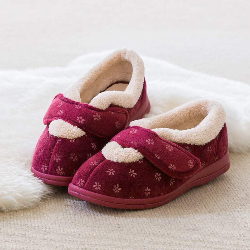Cosyfeet Sleepy Burgundy Floral Ladies Slippers