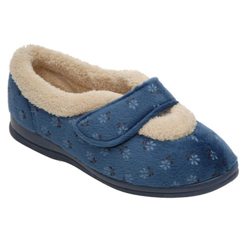 Cosyfeet Sleepy Navy Floral Ladies Slippers