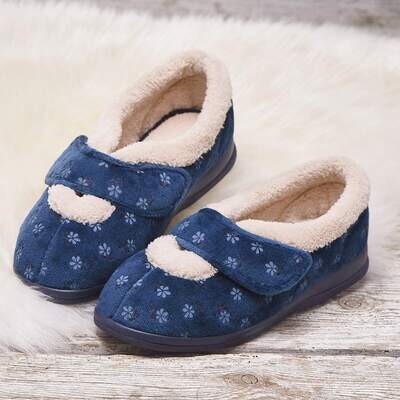 Cosyfeet Sleepy Navy Floral Ladies Slippers