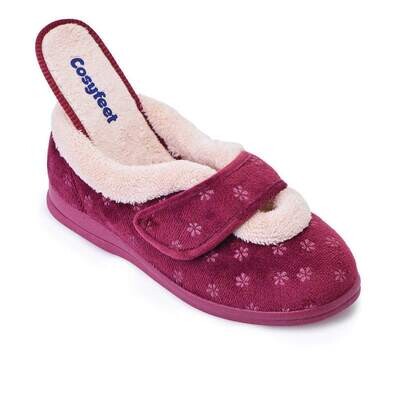 Cosyfeet Snuggly Burgundy Floral Ladies Slippers