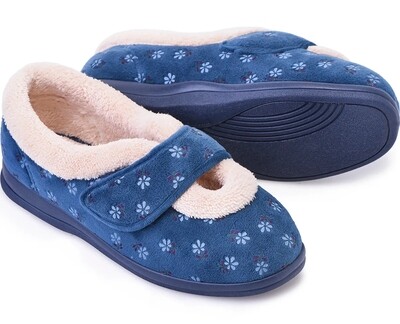 Cosyfeet Snuggly Navy Floral Ladies Slippers