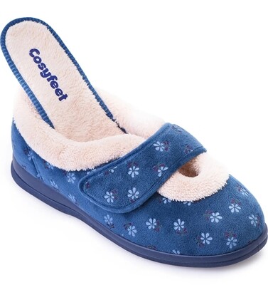 Cosyfeet Snuggly Navy Floral Ladies Slippers