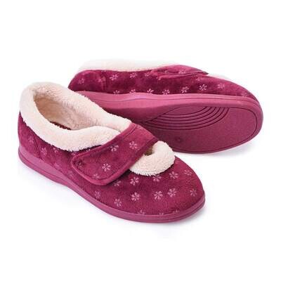 Cosyfeet Snuggly Burgundy Floral Ladies Slippers