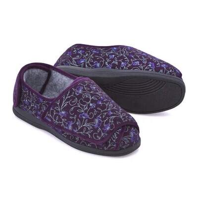 Cosyfeet Emma Plum Floral Womens Slippers