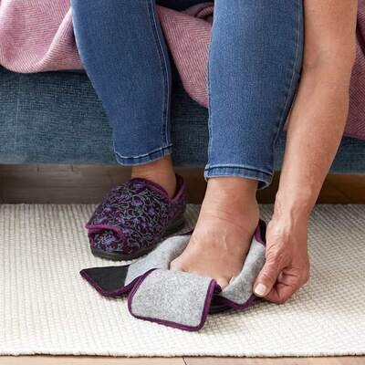 Cosyfeet Emma Plum Floral Womens Slippers
