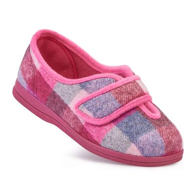 Cosyfeet Diane Pink Check Womens Slippers