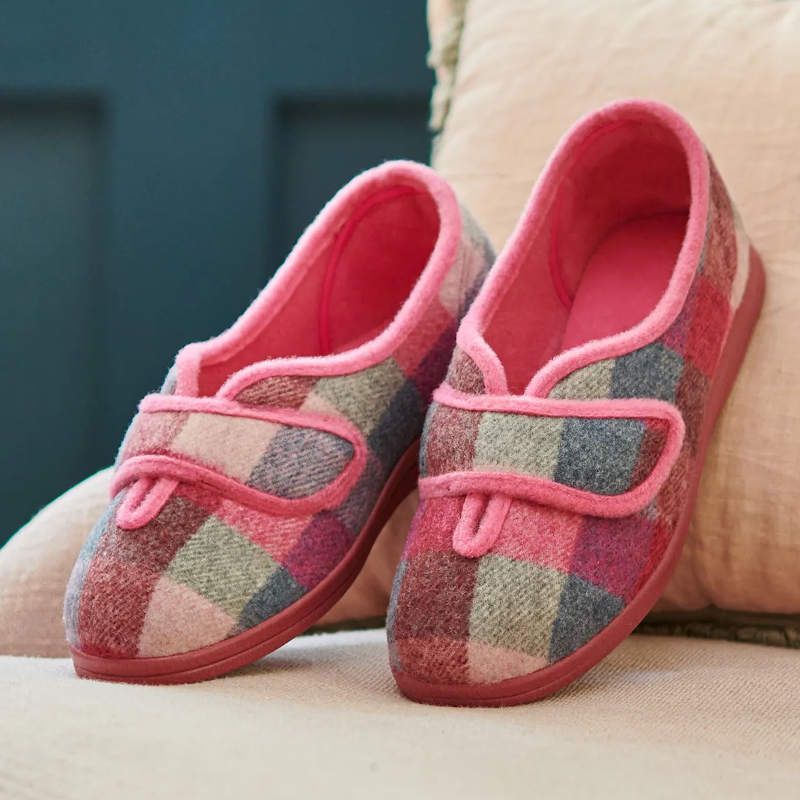 Cosyfeet Diane Pink Check Womens Slippers