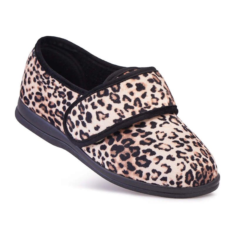 Cosyfeet Holly Leopard Plush Ladies Slippers