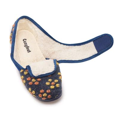 Cosyfeet Holly Winter Lined Navy Petal Ladies Slippers