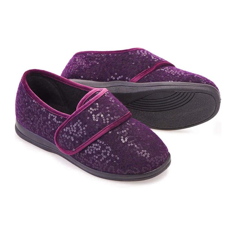 Cosyfeet Holly Winter Amethyst Sequin Ladies Slippers