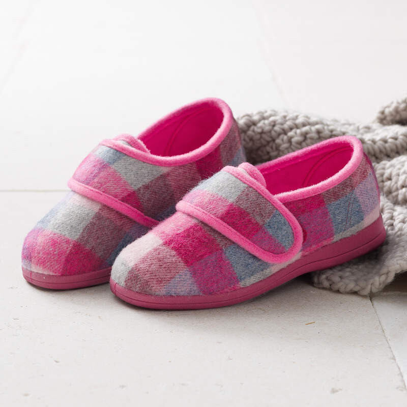 Cosyfeet Holly Pink Check Ladies Slippers Cosyfeet Holly Pink Check Ladies Slippers