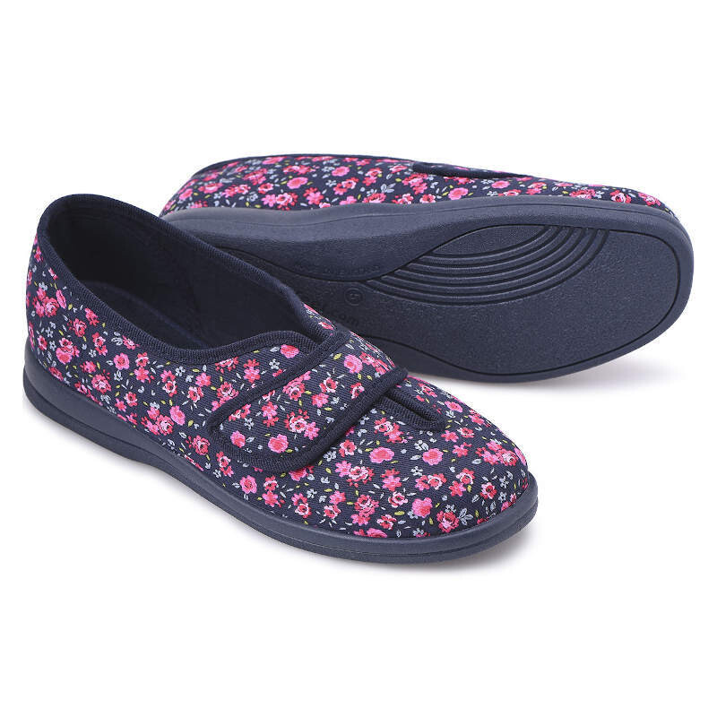 Cosyfeet Sally Navy Pink Floral House Shoe Cosyfeet Sally Navy Pink Floral House Shoe