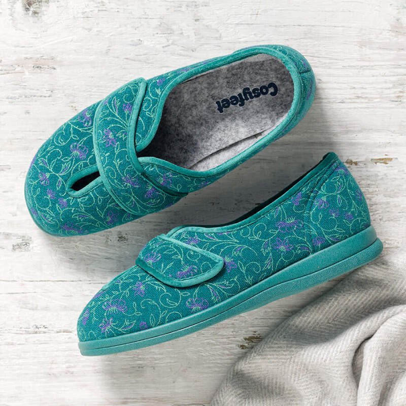Cosyfeet Diane Jade Floral Womens Slippers Cosyfeet Diane Jade Floral Womens Slippers