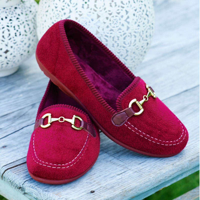 DB Wider Fit Martha House Shoes Burgundy (2v)