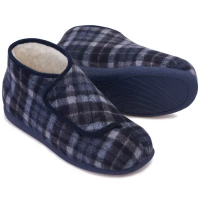 Cosyfeet Robbie Navy Tartan Mens Bootee