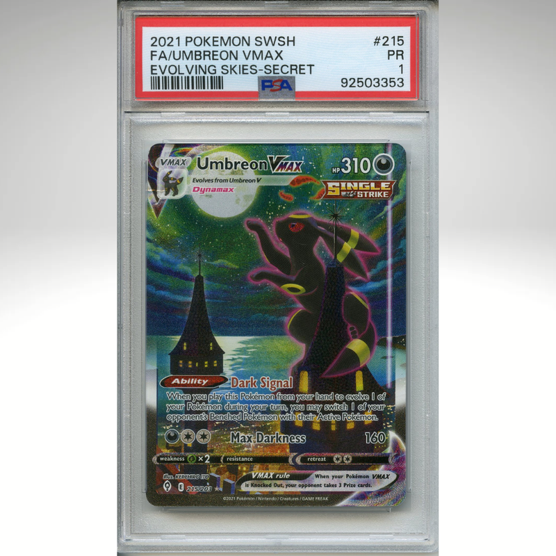 Umbreon Vmax 215/203 Pokemon PSA 1 Evolving Skies Secret