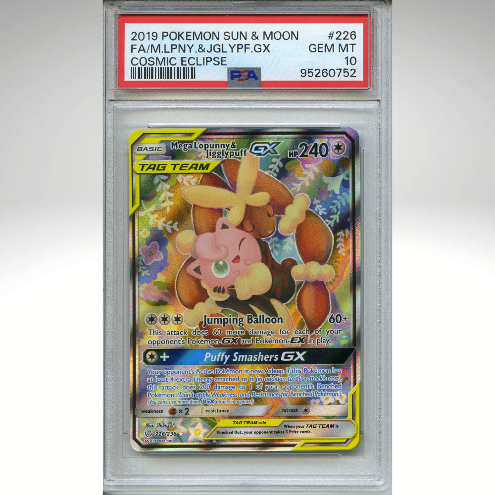 Mega Lopunny &amp; Jigglypuff Gx 226/236 Pokemon PSA 10 Cosmic Eclipse Full Art