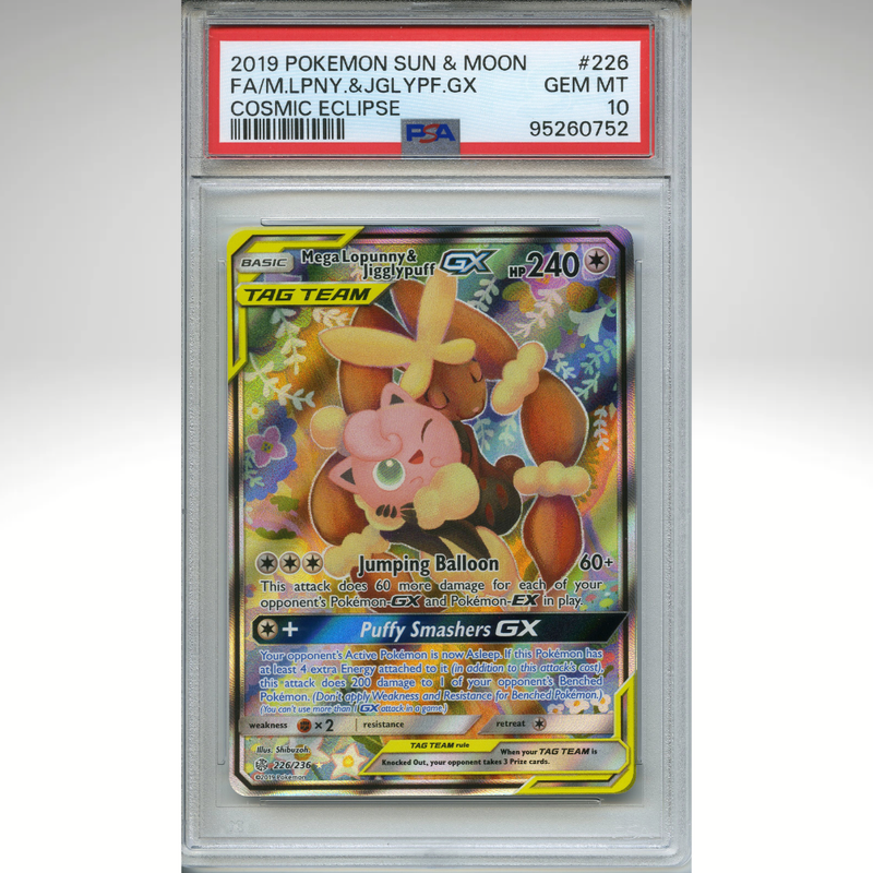 Mega Lopunny &amp; Jigglypuff Gx 226/236 Pokemon PSA 10 Cosmic Eclipse Full Art