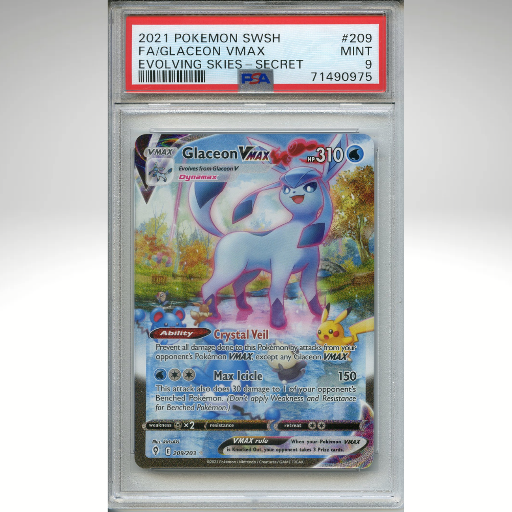Glaceon Vmax 209/203 Pokemon PSA 9 Evolving skies Alternate Art