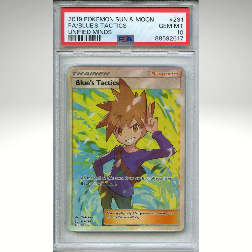 Blue&#39;s Tactics 231/236 Pokemon PSA 10 Unified Minds Full Art Trainer