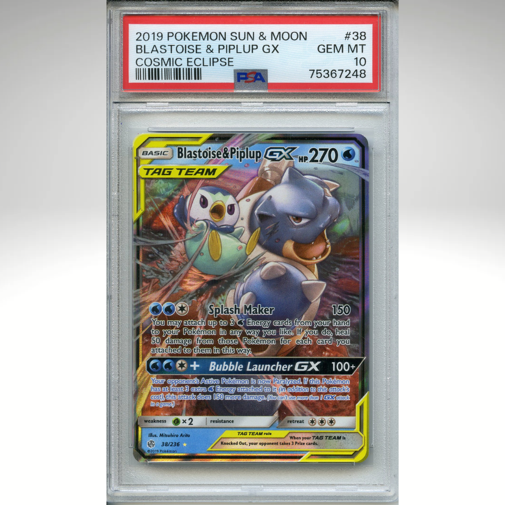 Blastoise &amp; Piplup Gx 38/236 Pokemon PSA 10 Cosmic Eclipse Rare