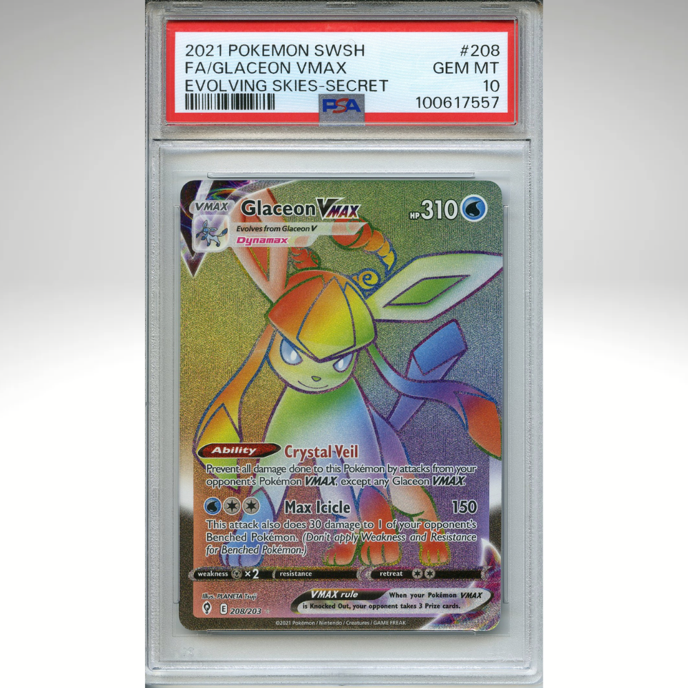 Glaceon Vmax 208/203 Pokemon PSA 10 Evolving Skies Rainbow Rare
