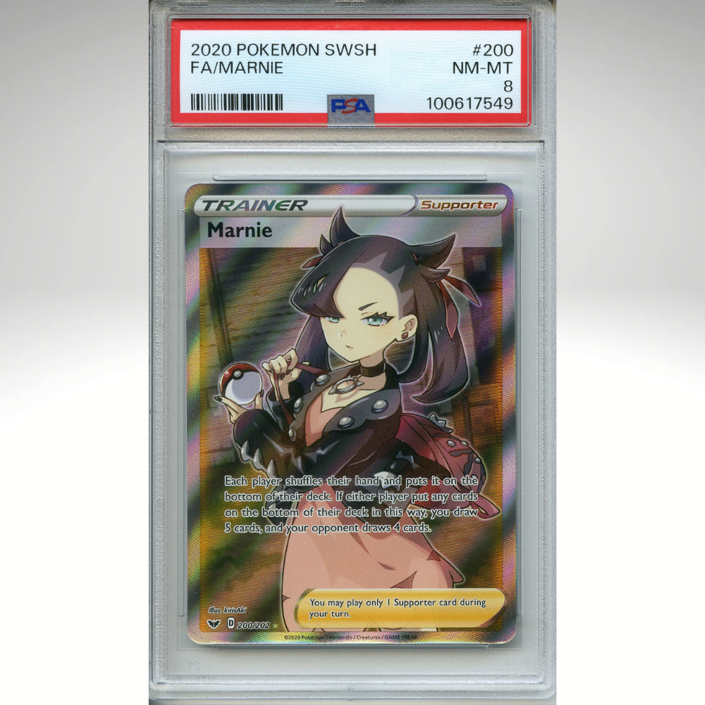 Marnie 200/202 Pokemon PSA 8 Sword &amp; Shield Base Set Full Art Trainer