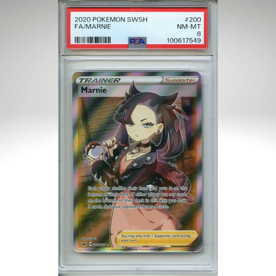 Marnie 200/202 Pokemon PSA 8 Sword &amp; Shield Base Set Full Art Trainer