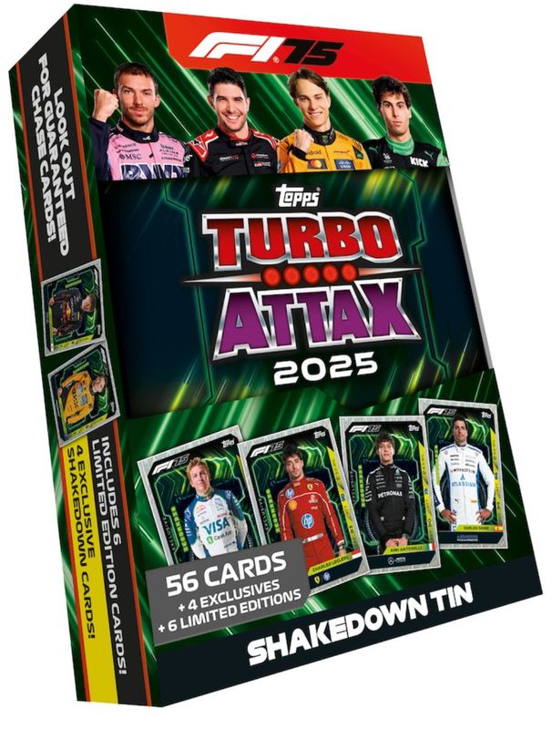 Formula 1 Turbo Attax 2025 Mega Tin Shake Down &amp; Lightning Lids