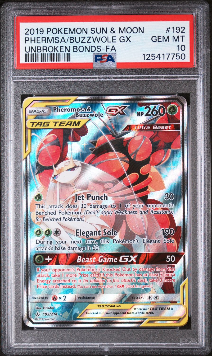 Pheromosa &amp; Buzzwole 192/214 Pokemon Unbroken Bonds Alternate Art PSA 10