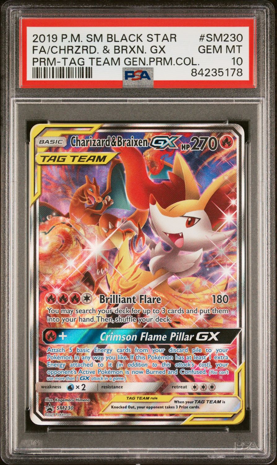 Charizard &amp; Braixen GX SM230 Pokemon Black Star Promo PSA 10