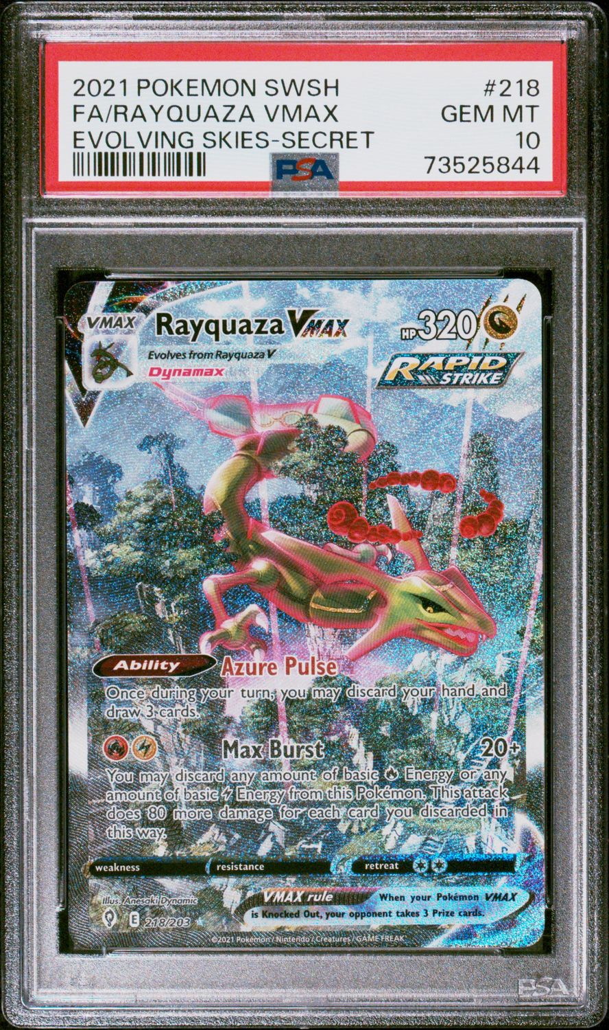Rayquaza Vmax 218/203 Pokemon Evolving Skies Alternate Art PSA 10