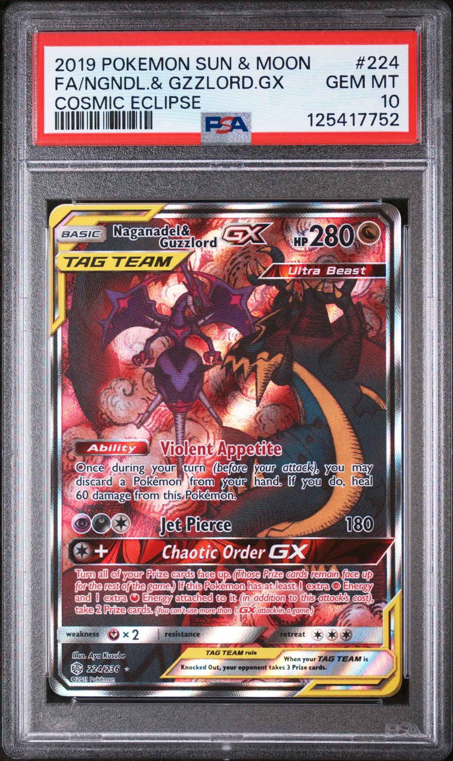 Naganadel &amp; Guzzlord GX 224/236 Pokemon Cosmic Eclipse Alternate Art PSA 10