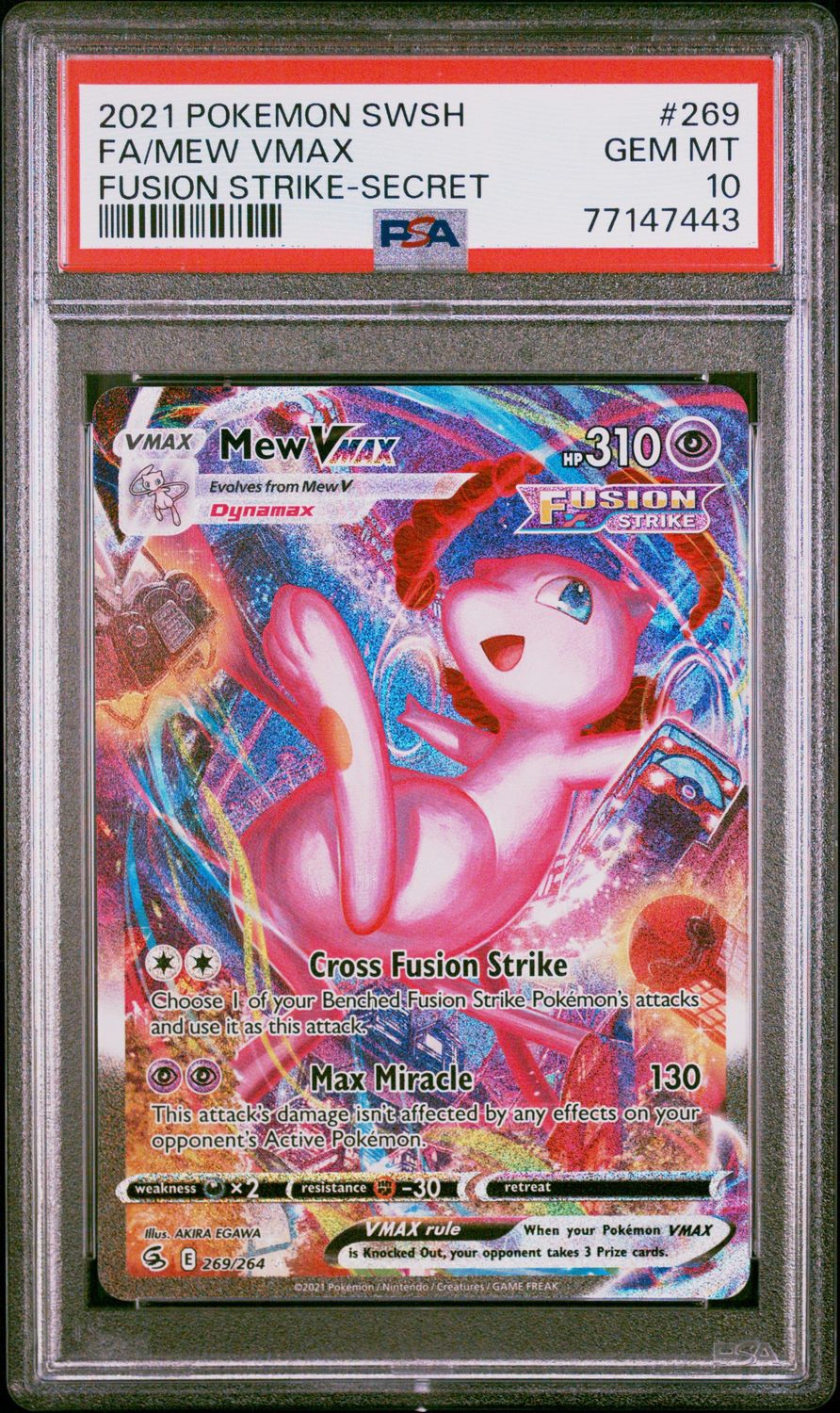 Mew Vmax 269/264 Pokemon Fusion Strike Alternate Art PSA 10