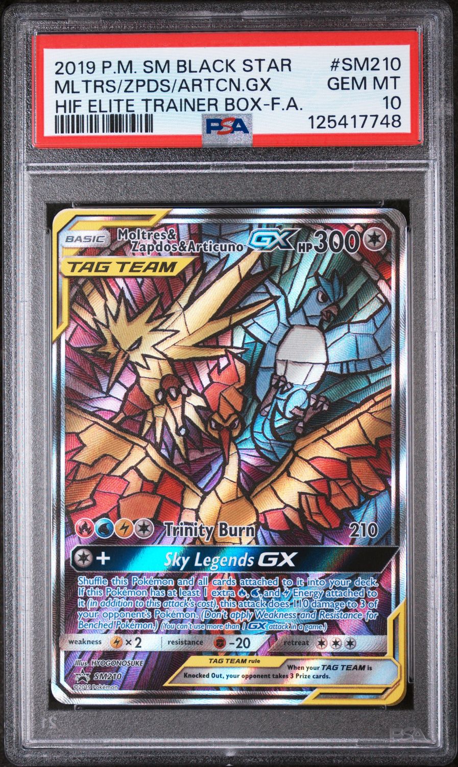 Moltres &amp; Zapdos &amp; Articuno GX SM210 Pokemon Black Star Promo Full Art PSA 10