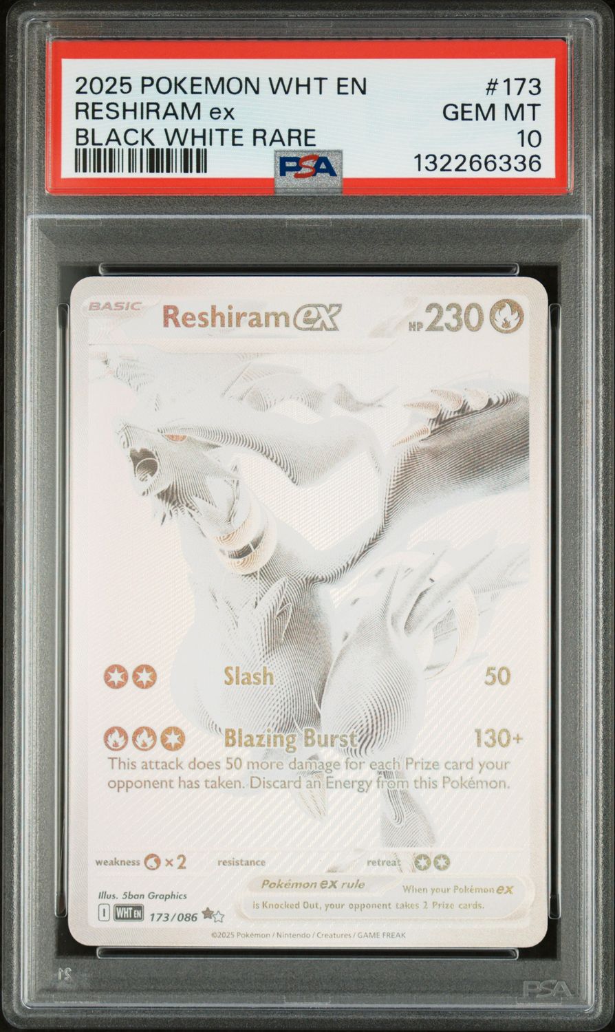 Reshiram Ex 173/086 Pokemon White Flare BWR PSA 10