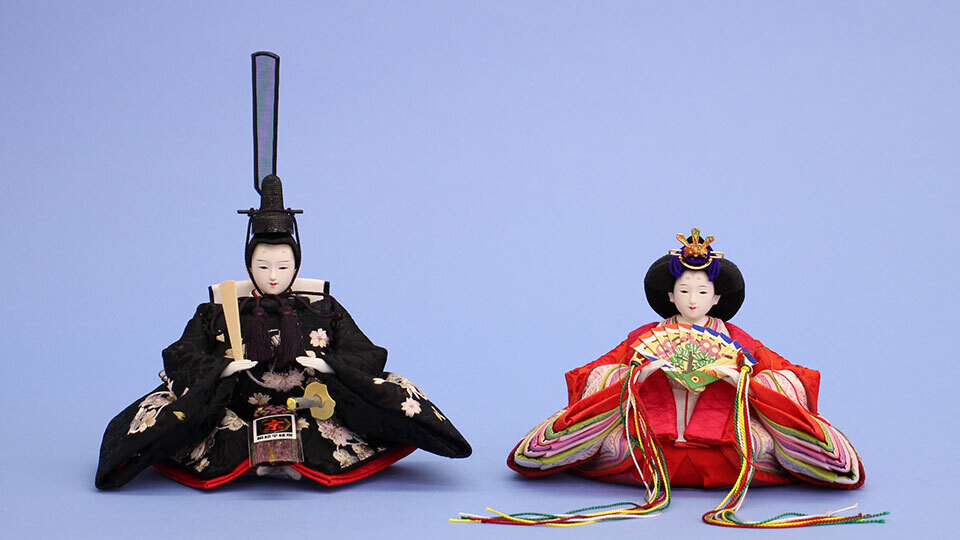 Hina Dolls kogeshi black and red kinran with Sakura embroidery