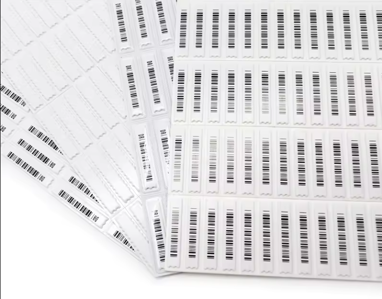 Etiqueta autoadhesiva ACUSTOMAGNÉTICA con Código de barras. (CAJA X 5.000 UNIDADES).