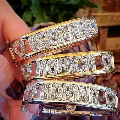 Bracciale argento 925 con nome in zirconi brillanti modello rigido, promo donna regalo