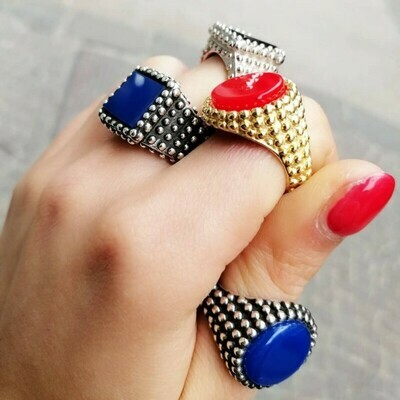 Anello Argento 925 chevalier scudo puntinato pietra