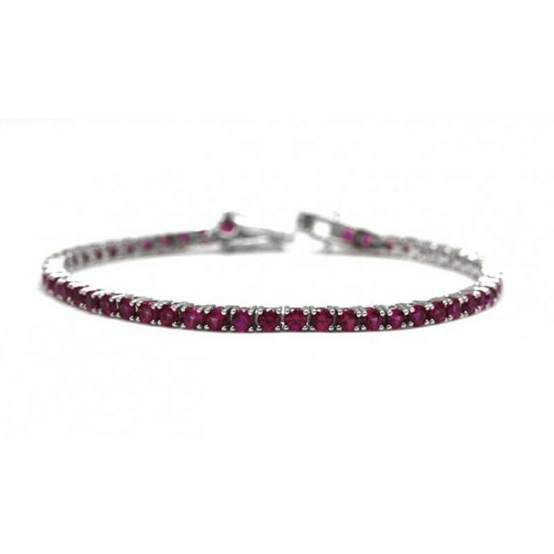 Bracciale tennis argento sterling 925 con zirconi rosso rubino taglio brillante uomo donna