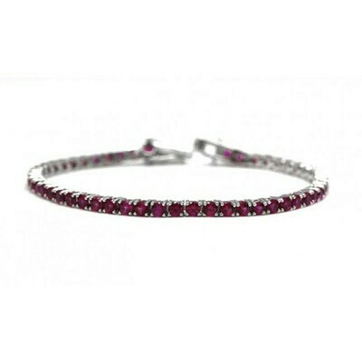 Bracciale tennis argento sterling 925 con zirconi rosso rubino taglio brillante uomo donna