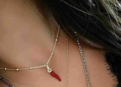 Collana argento sterling 925 sfere corno rosso smaltato portafotuna regalo donna