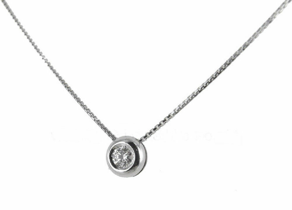 Collana oro bianco 18kt. diamante naturale ct. 0.03 modello solitario punto luce