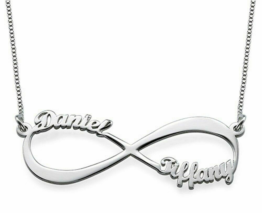 Collana infinito con nome Argento 925 rodio scritta due nomi regalo donna ragazza
