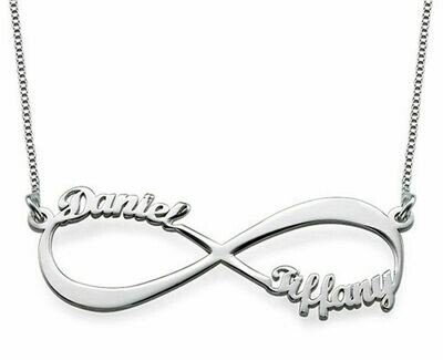 Collana infinito con nome Argento 925 rodio scritta due nomi regalo donna ragazza