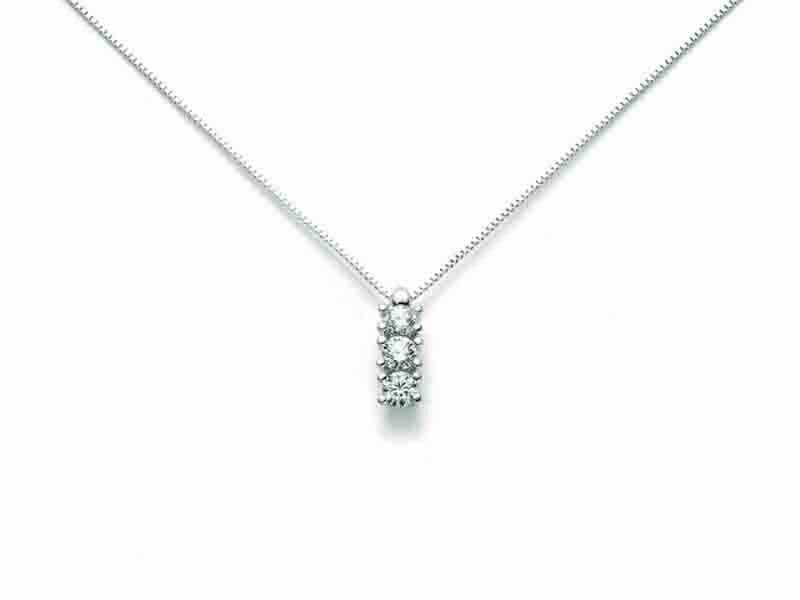 Collana Trilogy oro bianco 18 kt. diamanti naturali Ct. .012 regalo donna gioiel