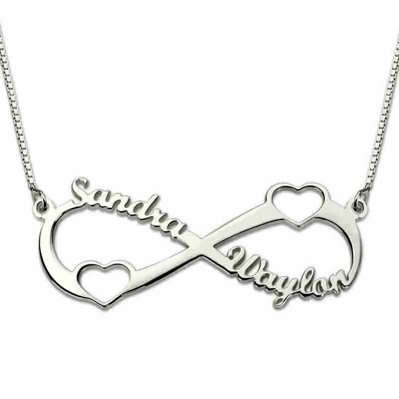Collana infinito con nome oro Bianco 18 kt. cuori scritta regalo donna ragazza