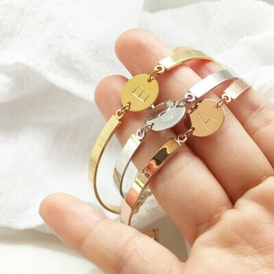 Bracciale argento 925 rigido con medaglia lettera Donna