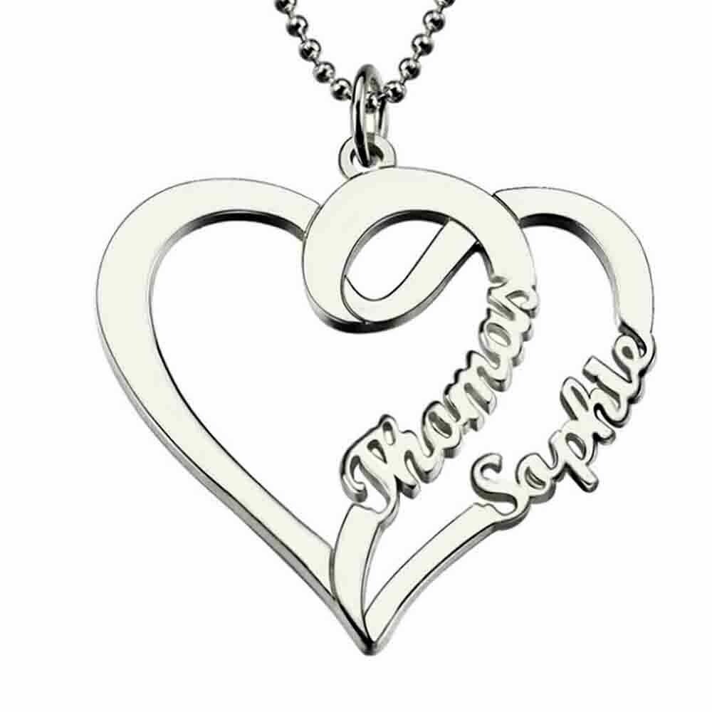 Collana doppio nome con cuore argento 925 rodiato donna